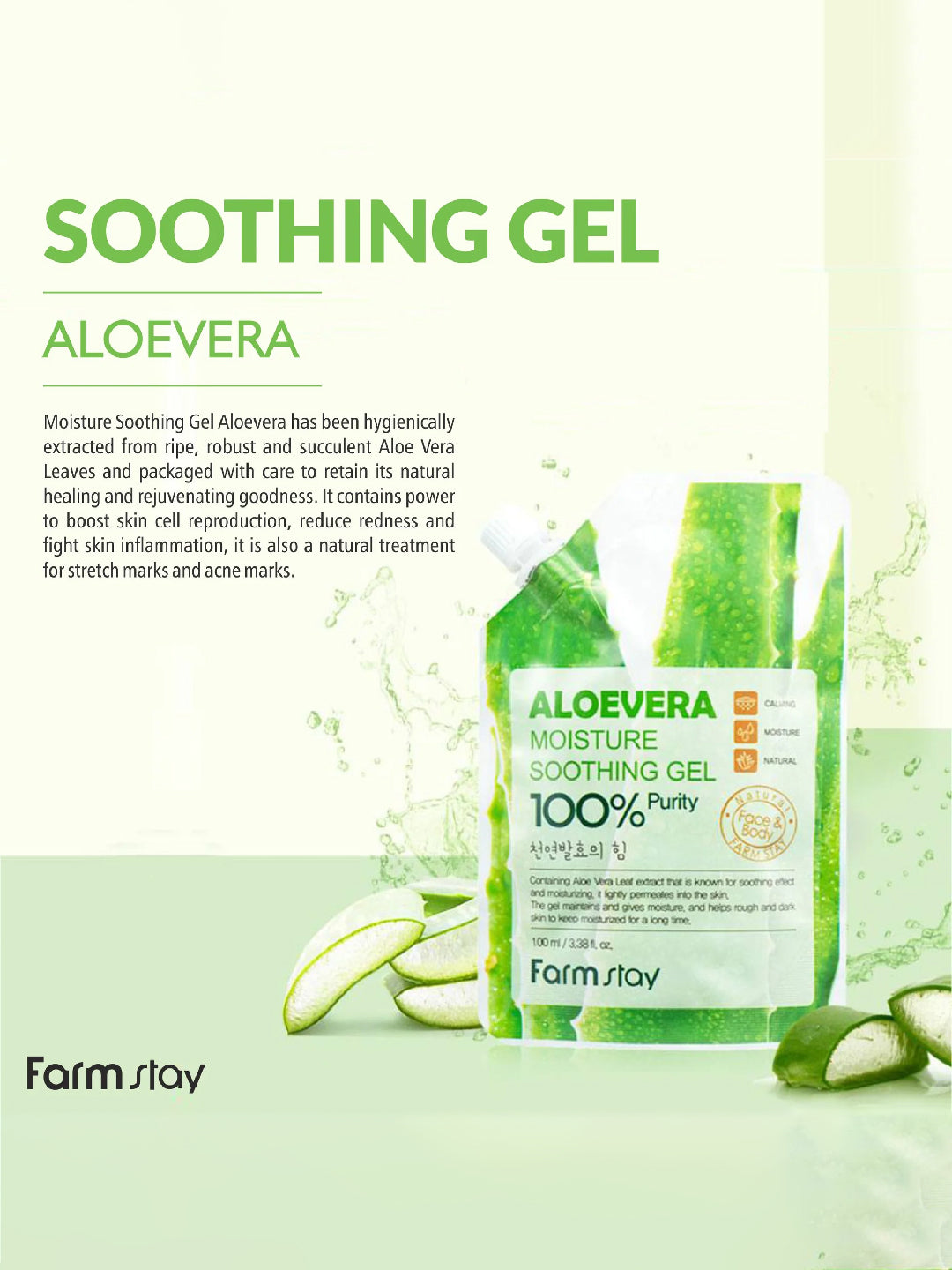 FARMSTAY MOISTURE SOOTHING GEL ALOEVERA (POUCH) 100 ml