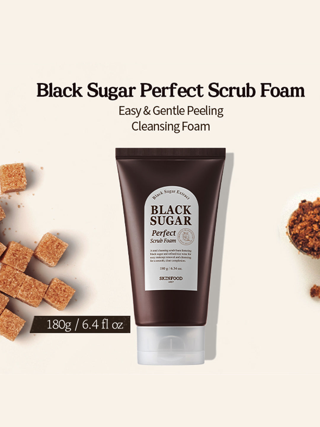 SKINFOOD Black Sugar Perfect Scrub Foam for Men's & Women's : Remove dead skin cells and impurities of Skin (180 g)