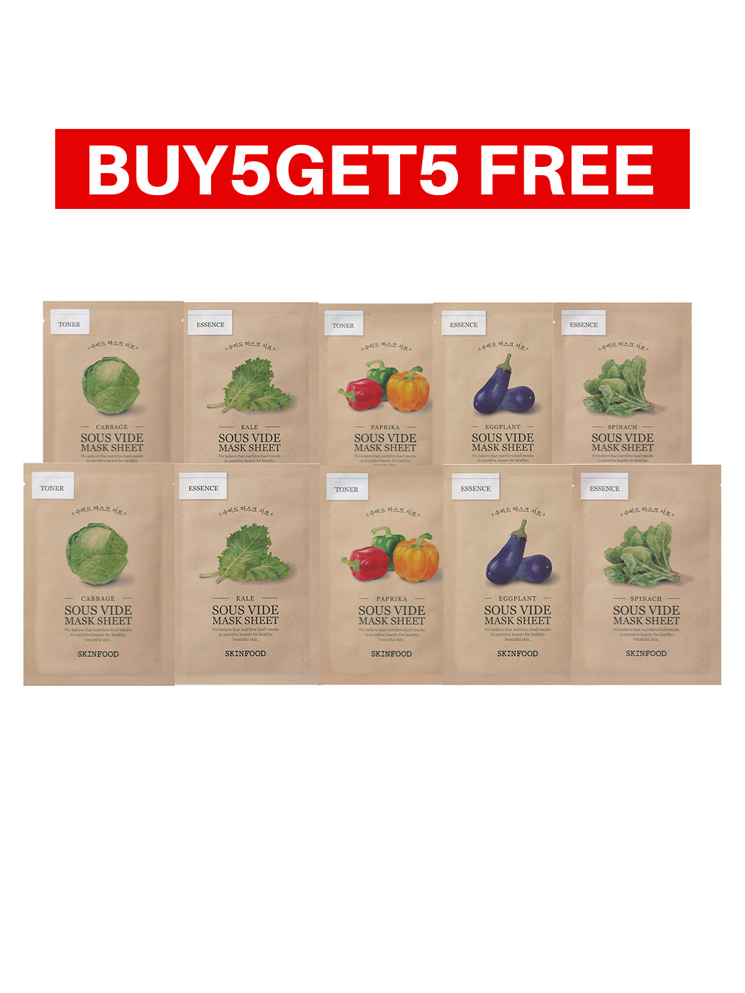 SKINFOOD Masksheet Combo (Buy 5 Get 5 FREE) 22g*each