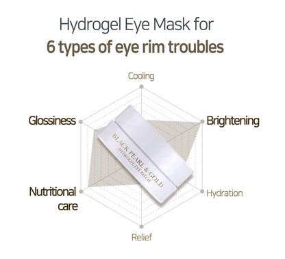 PETITfÉE BLACK PEARL & GOLD HYDROGEL EYE PATCH to Reduce Dark Circles, Fine Lines and Wrinkle. Pack of 60 Pieces (30 pairs)