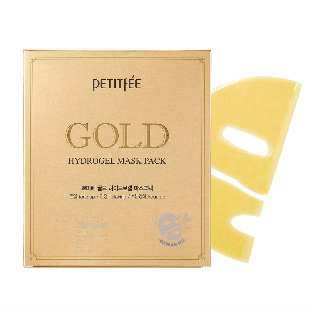 PETITfÉE GOLD HYDROGEL SHEET MASK for Dry Skin, Wrinkles and Anti-Aging. PACK OF 1 (32g)