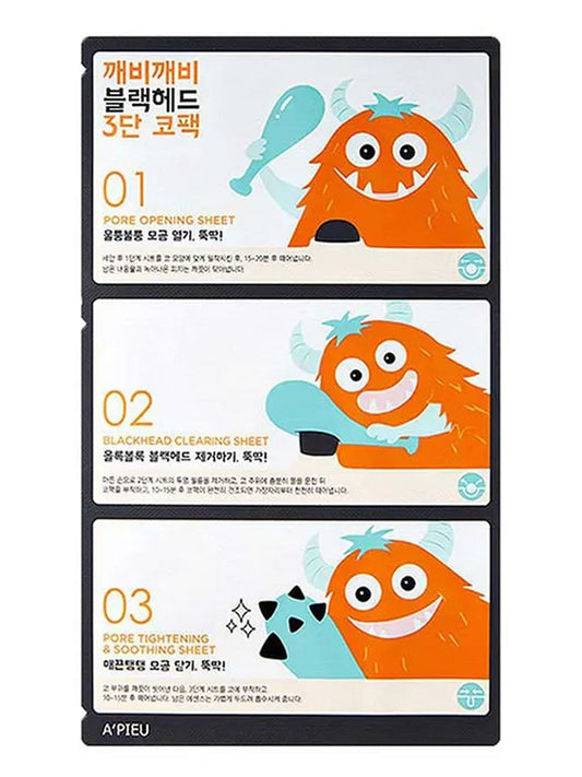 A'PIEU Goblin Blackhead 3-Step Nose Pack For Blackheads Clearing Pore Closing 10g