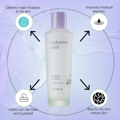 Benefits of It’s Skin Hyaluronic Acid Moisture Emulsion For Moisturise and Hydrates Unisex (150 ml)